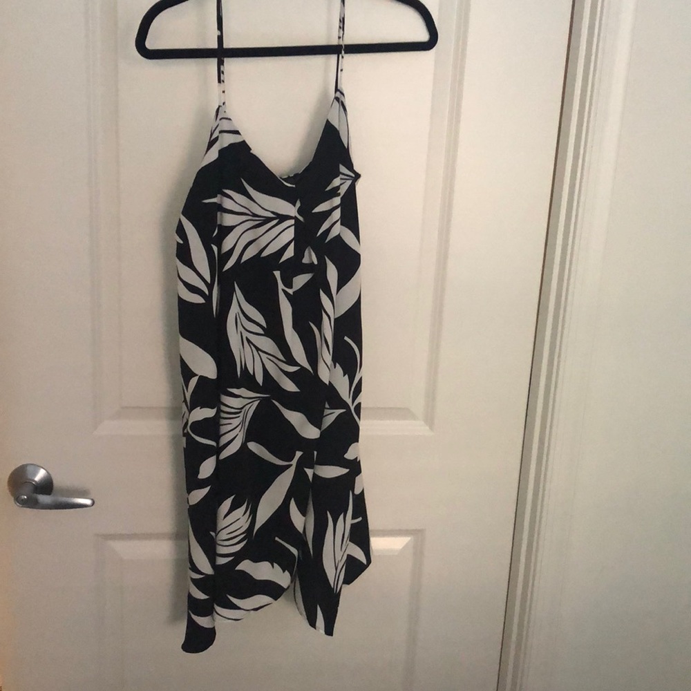 Tank dress with black and white tropical print